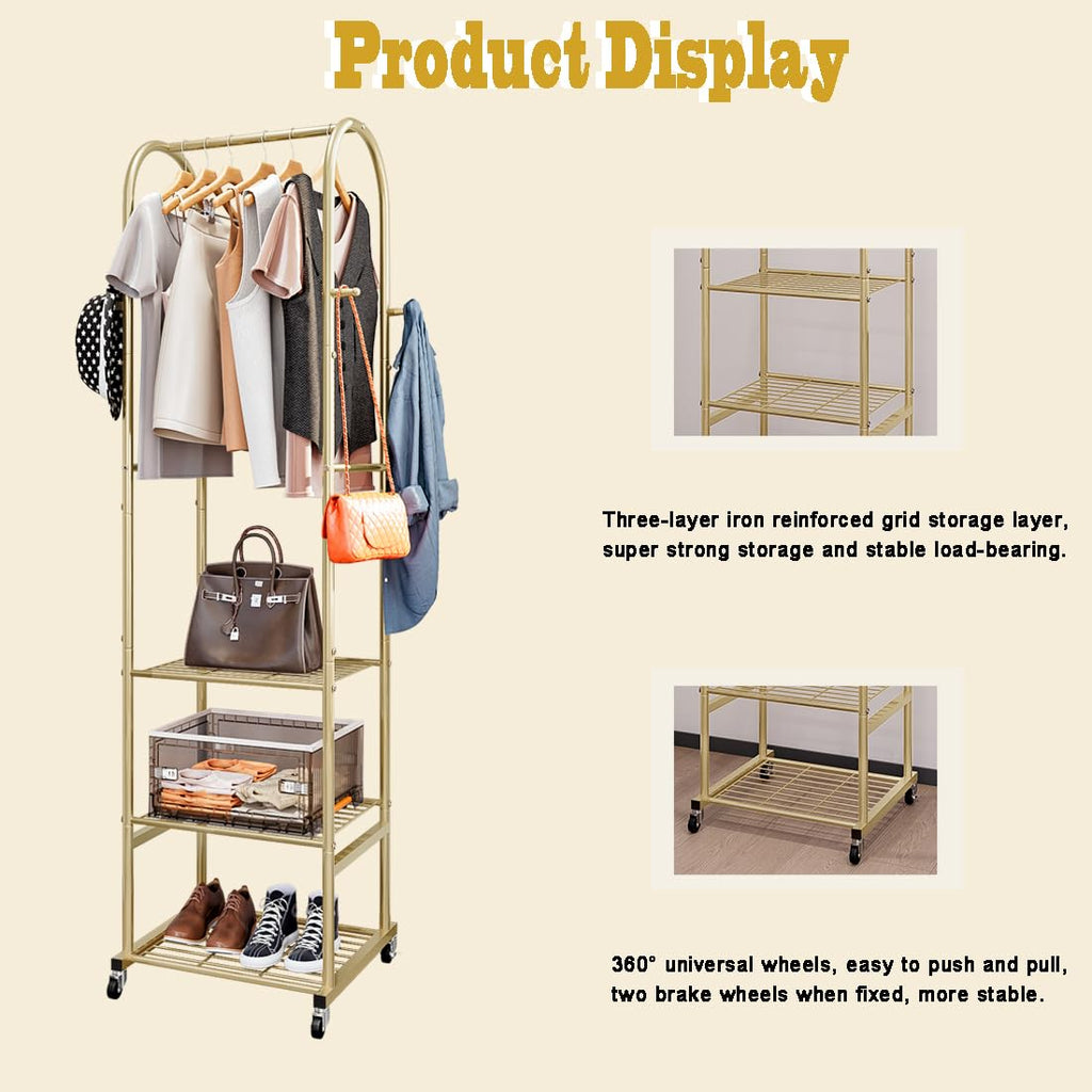 Clothes Rack Clothing Rack With Wheels and 3 Tier Shelves