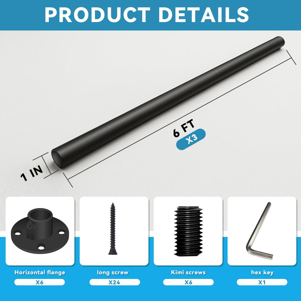 8 Foot x 1-inch Round Horizontal Bar Baluster for Stair Remodel- Wrought Iron Hollow Staircase Metal Spindles for
