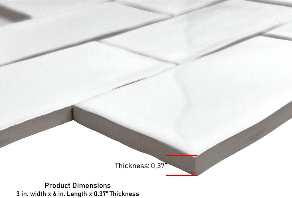 3x6 Subway White Hand-Made Look Ceramic Glossy Subway Wall Tile (Irregular Rounded Edges) Backsplash, Bathroom Wall