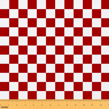Checkerboard Grid Soft Polyester No Stretch Fabric by The Yard for Chairs Red White Geometric Plaid for Arts DIY