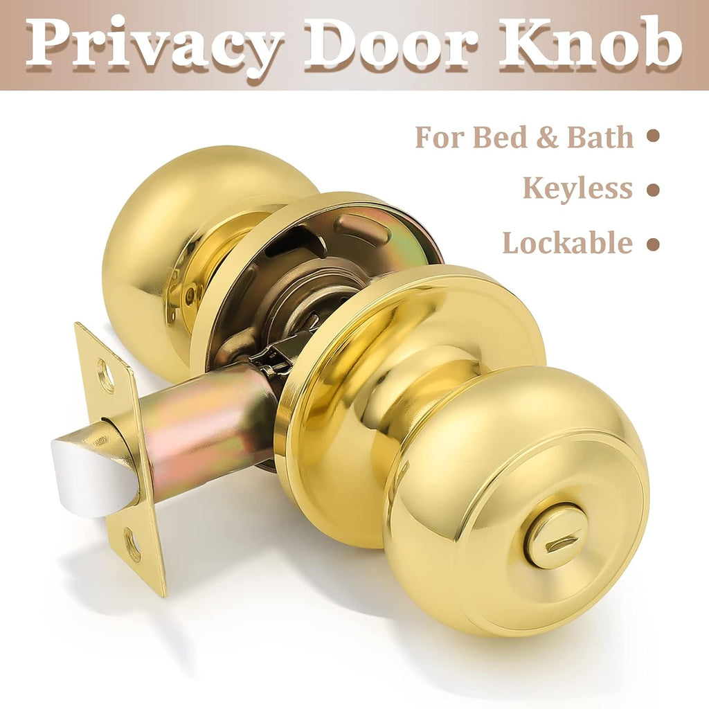 Interior Door Knobs Polished Brass, Privacy Door Locks,6 Pack