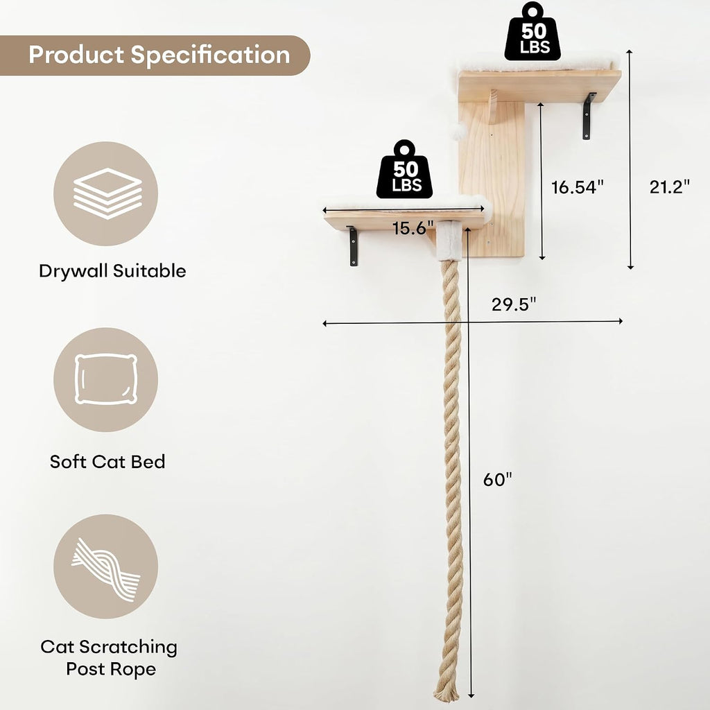 Cat Wall Shelves Set with 2 Washable Beds & 4.92FT Scratching Post