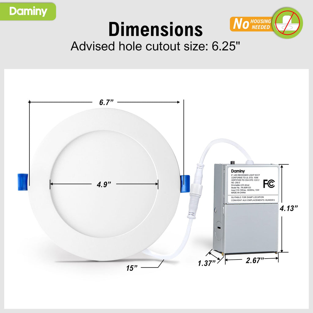 24 Pack 6 Inch LED Recessed Lighting, Canless Wafer Downlight