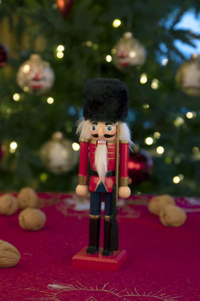 British Soldier 8 Inch Traditional Wooden Nutcracker, Festive Christmas Décor for Shelves and Tables