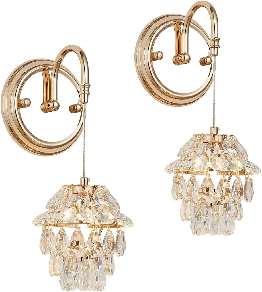 Modern French Gold Hardwired Crystal Wall Sconce Set of 2, Pinecone Shape Vintage Farmhouse Wall Mount Light Fixture