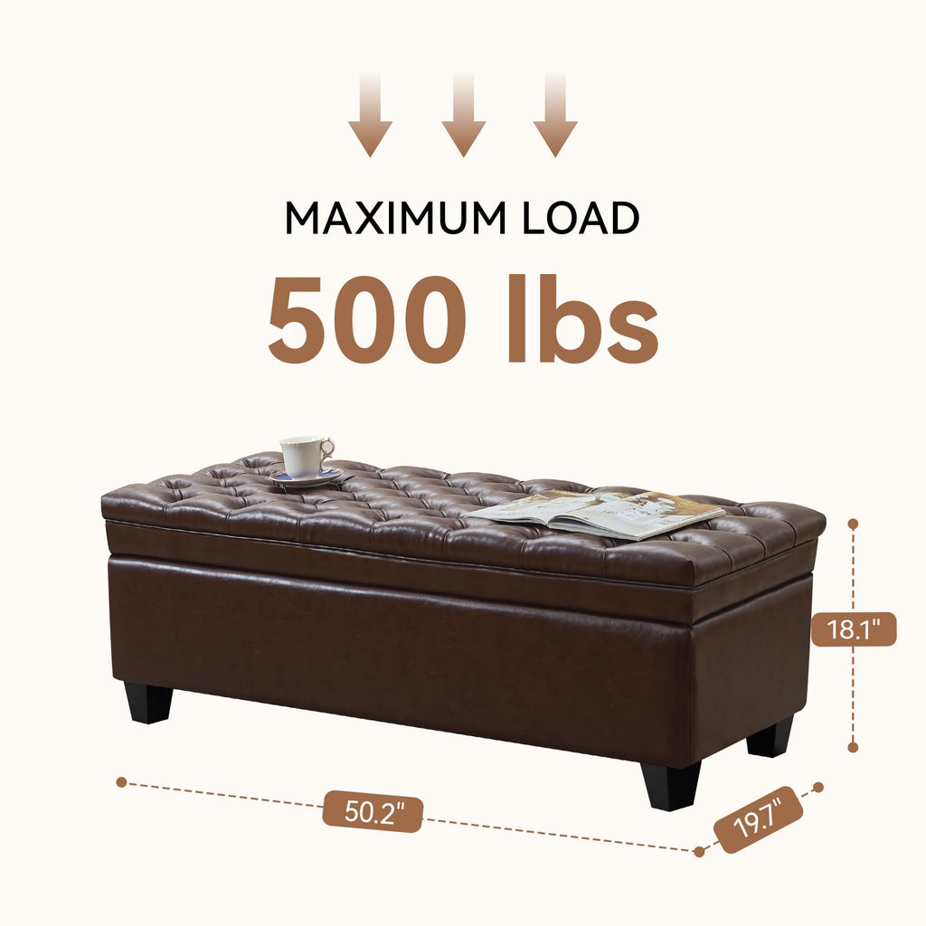 50" Storage Ottoman Bench, Rectangular End of Storage Bench, Upholstered Large Fabric Tufted Ottoman with Storage