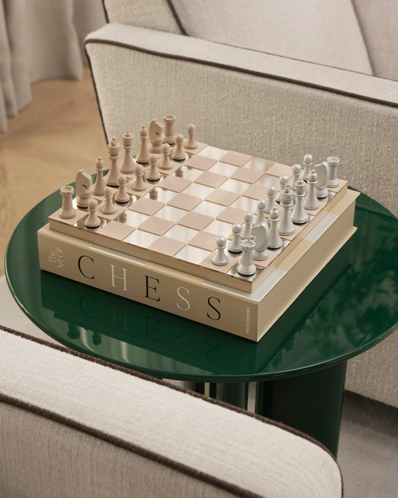 Classic Art of Chess Mirror, Beige & Silver - Acrylic Board