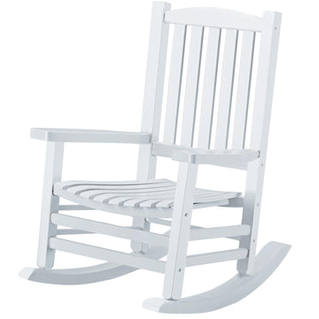 Wooden Rocking Chair Outdoor Oversized Porch Rocker Chair, Patio Wooden Rocker with High Back and Armrest, All Weather