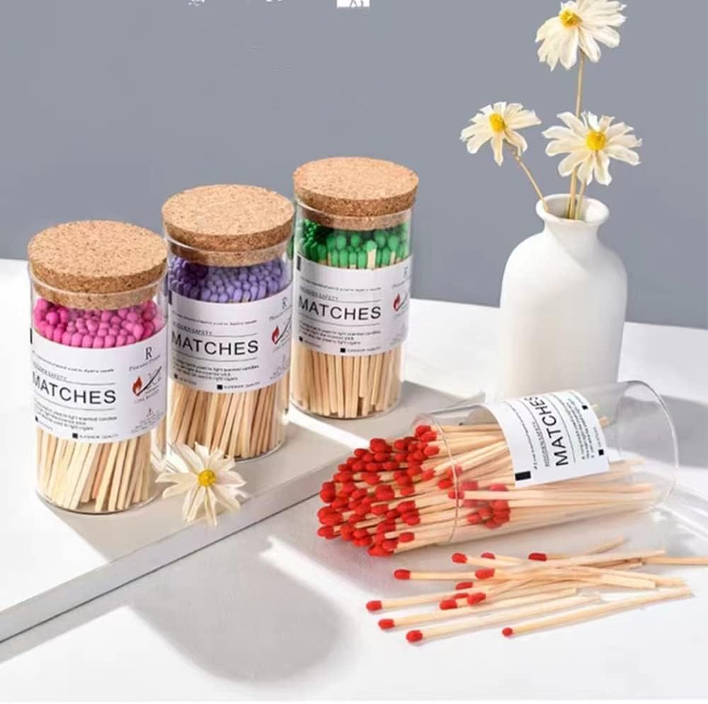 4'' Decorative Black Matches in a Glass Bottle, Safety Matches in a Jar with Striker, Match Holder - Set of 150