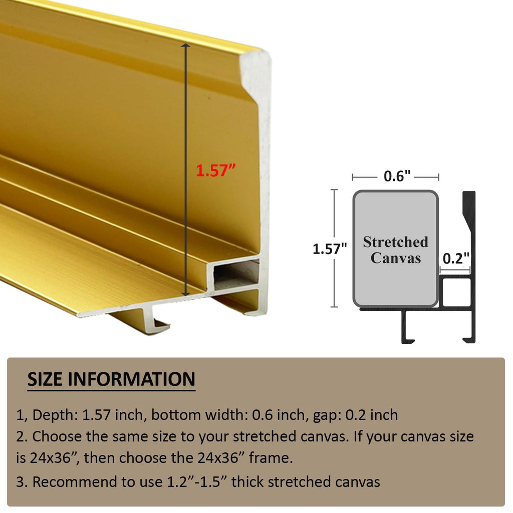 24x36 Canvas Floating Frame for Modern Oil Paintings, 1.5" Deep, Gold