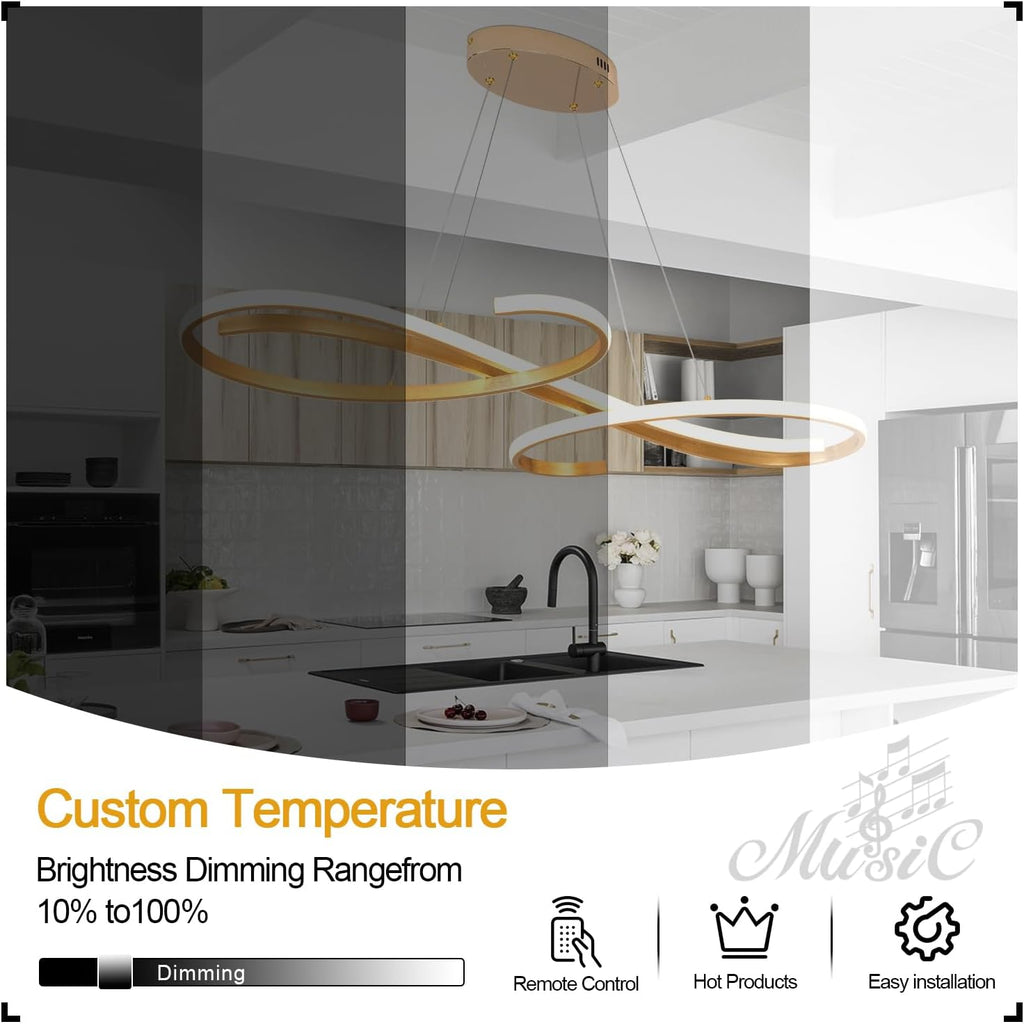 Gold Led Chandelier Dimmable Modern Chandelier for Dining Room Light Fixture Contemporary Led Pendant Light for