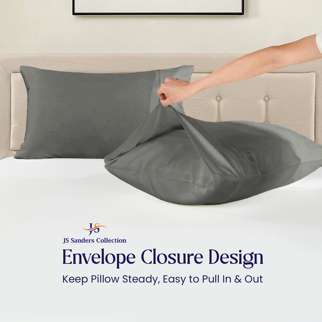 1000 TC Egyptian Cotton Pillowcases Set of 2, Dark Grey, Queen Size