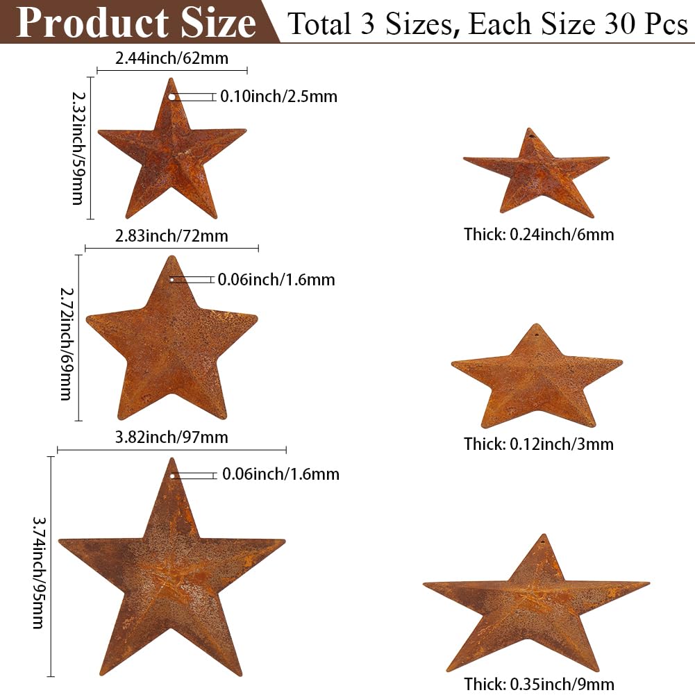 40PCS 3 Sizes Tin Dimensional Barn Stars Large Rusted Primitive Stars Pendants Western Metal Ornament Decor for Arts