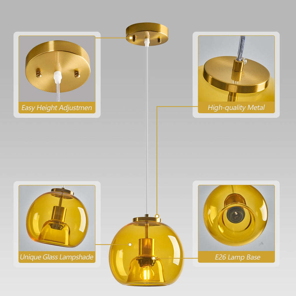 Yellow Glass Pendant Lights Kitchen Island, 7.87", 3 Pack