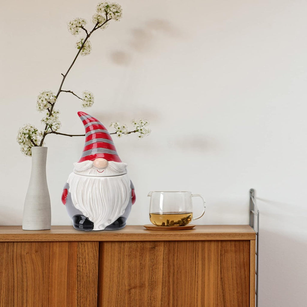 Ceramic Gnome Cookie Jar, Ceramic Christmas Candy Cookie Jar with Lid, for Christmas Decoration, Living Room