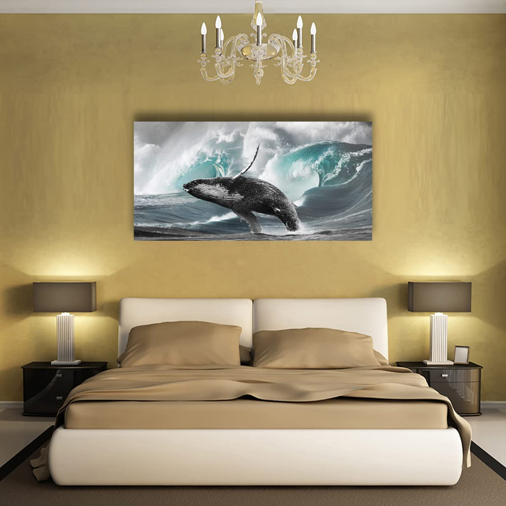 Surging Waves Whale Pictures Canvas Wall Art Bedroom Wall Decor, Surge Wall Art Print Paitnings Decor, Morden Artwork