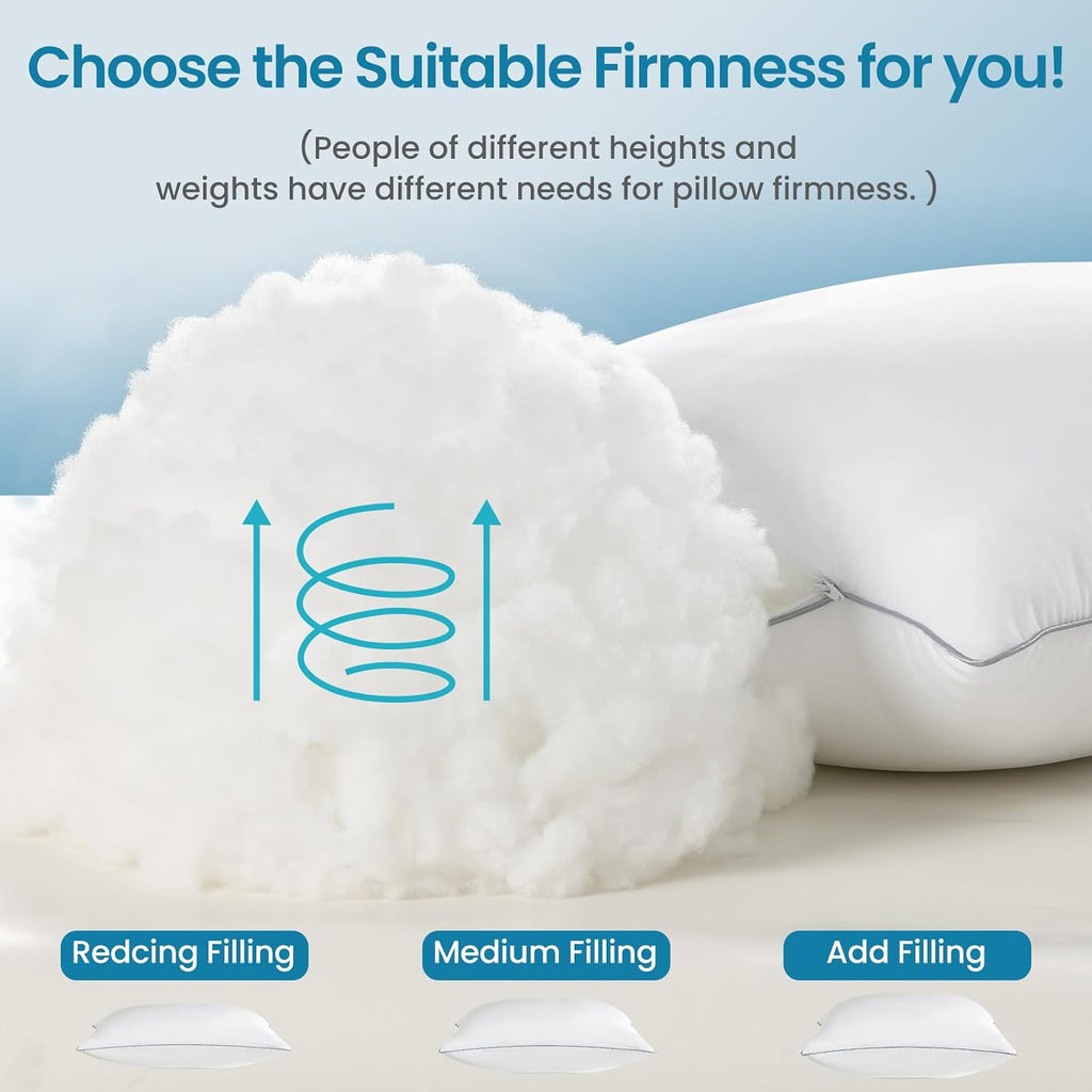 Soft Queen Pillows Set of 2 - Fluffy Bed Pillows for Sleeping, Adjustable Down Alternative Fill, Zippered Plush