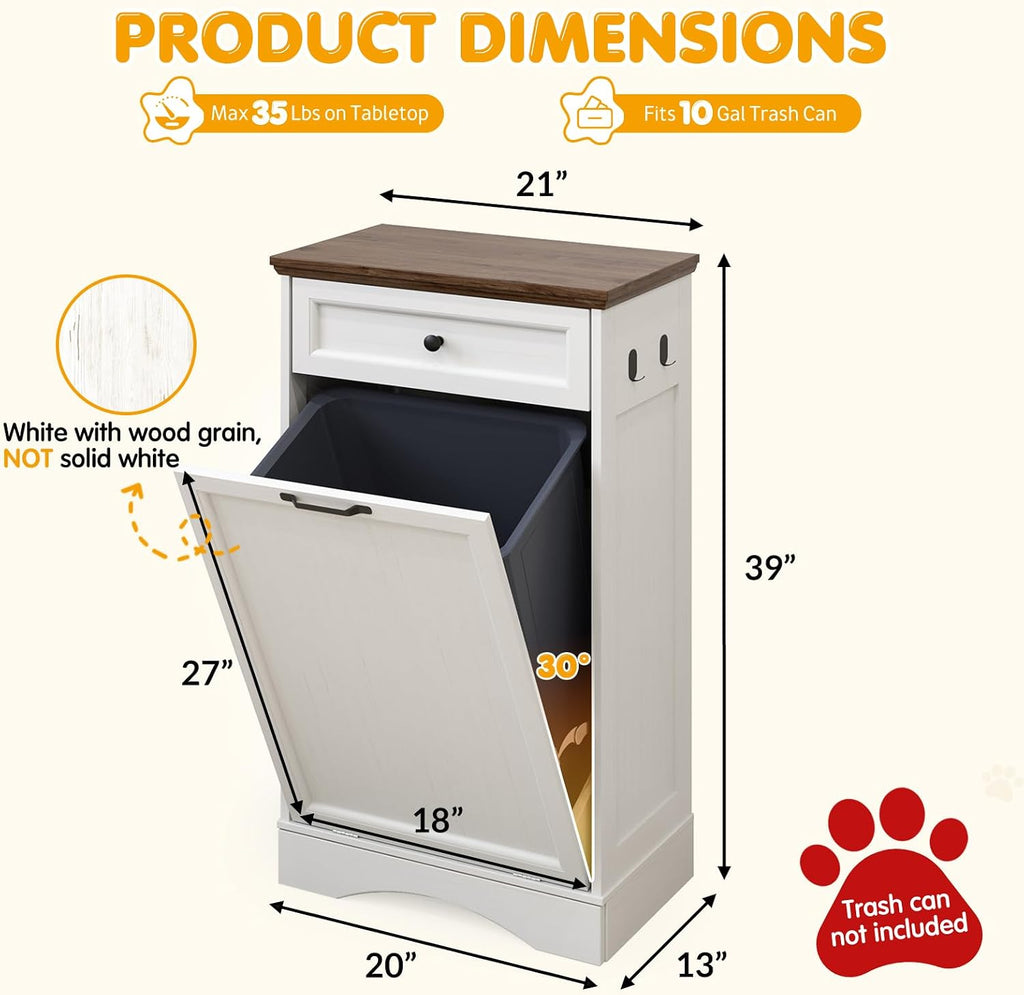 Tilt Out Trash Can Cabinet with Dog Bowl, 10 Gallons Dog Feeding Station with Storage Cabinet, Pet Food Cabinet