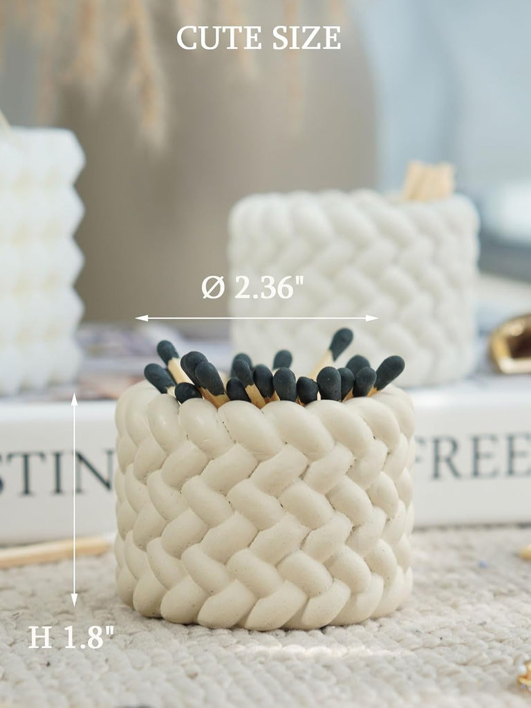 Concrete Match Holder with Striker-Elegant Decorative Match in Jar-for Cute/Fancy/Mini Candle - Set of 2