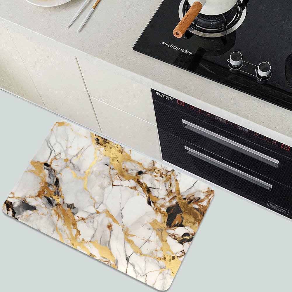 Bath Mat-Bathroom Rug, Abstract Marble Gold-Absorbent Non Slip Quick Dry Stain Resistant Easy to Clean Care Shower Rug