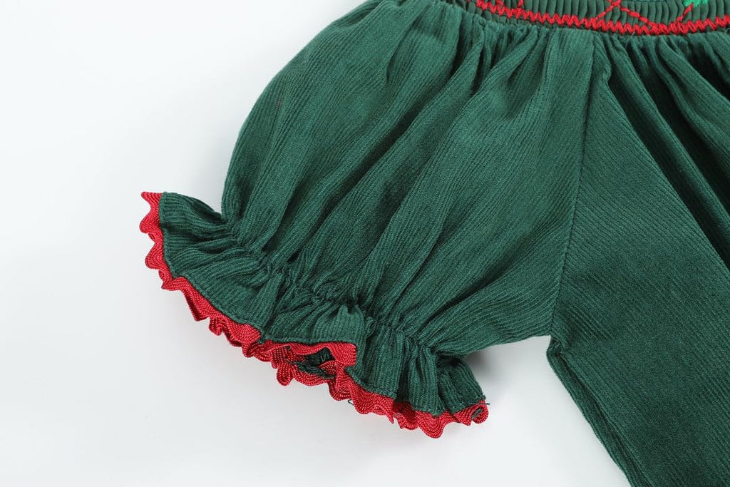 Green Mistletoe Christmas Smocked Bishop Dress