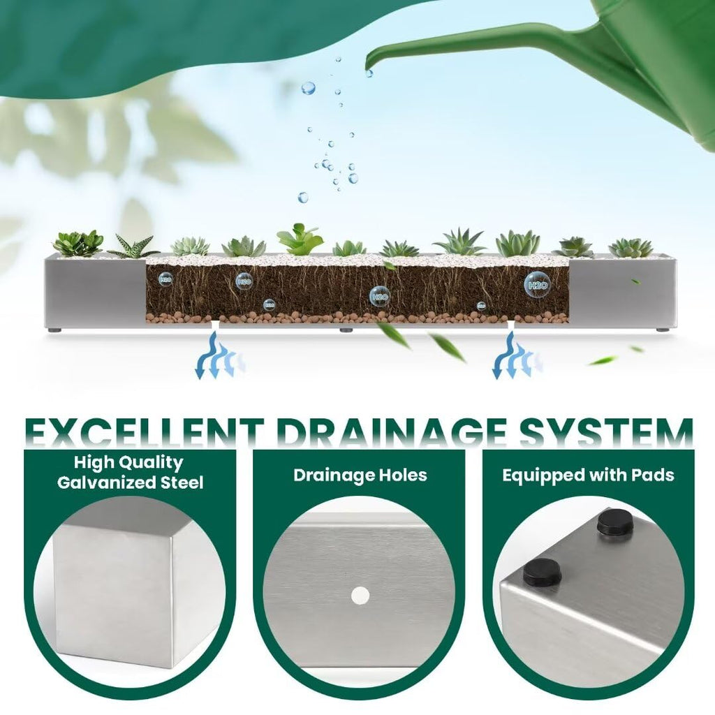 Window Sill Planter Box 32 in, Rectangle Planter, Stainless Steel