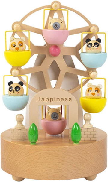 Windmill Music Box Ferris Wheel Carousel Wooden Ferris Wheel Music Box Wind Up Mechanism Rotating Ferris Wheel Music