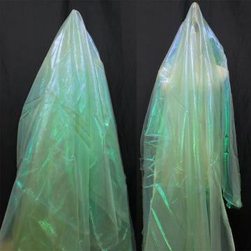 5.5 Yard Long 59" Wide Organza Lace Fabric - Magic Rainbow Laser Gradient, Iridescent Holographic for Wedding Dress