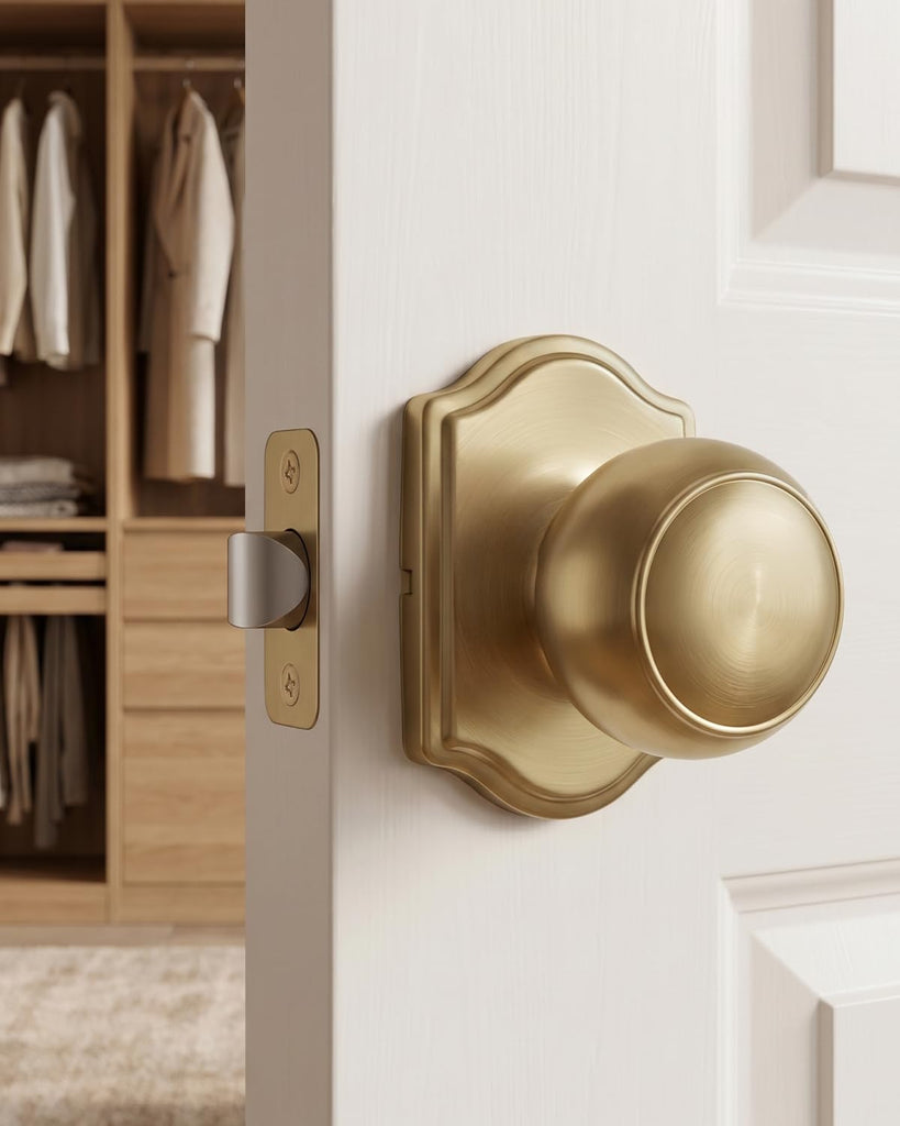Champagne Bronze Closet Door Knobs Interior No Lock, Passage Door Knobs Hallway, Bronze Door Knob Without Lock 6 Pack