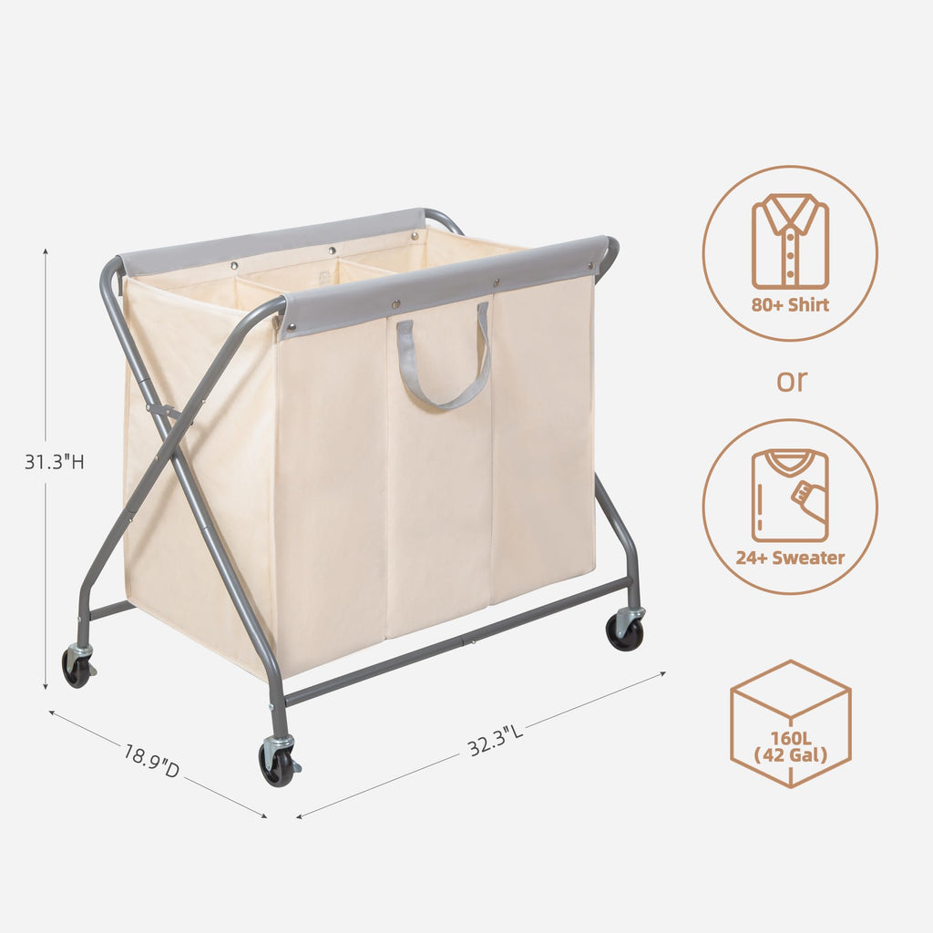 Collapsible Laundry Hamper with Wheels, Rolling Laundry Basket, Heavy Duty Cloth Sorter with Removable Bag