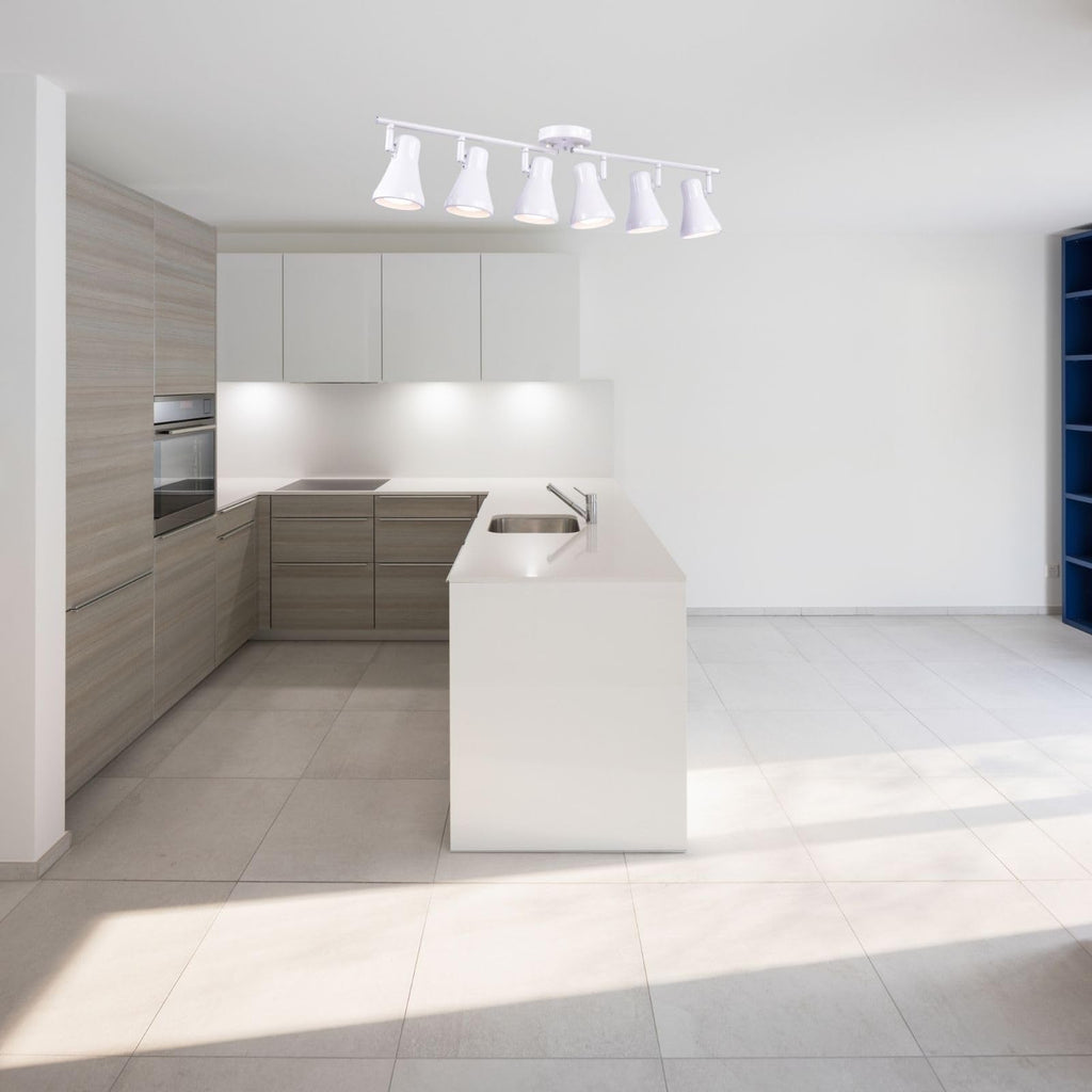 Foldable Track Lighting Fixtures, 6 Way Pivot Shade Ceiling LED Lights,Modern White Rotatable Bar Spotlight Island