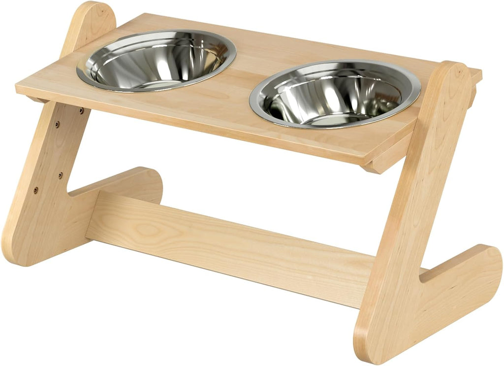 Solid Birch Wood Elevated Dog Bowl Stand for Large & Medium Dogs