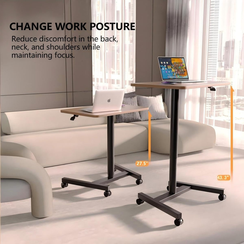 28-Inch Mobile Standing Desk, Adjustable Computer Desk, Portable Standing Desk with Lockable Wheels, Rolling Table