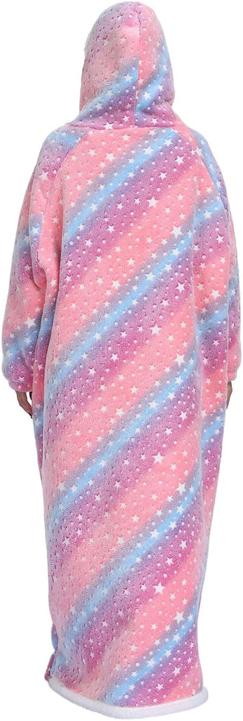 Oversized Wearable Hooded Blanket with Print Glow in The Dark Long Size(59in) Sherpa Warm Sweatshirt for Women