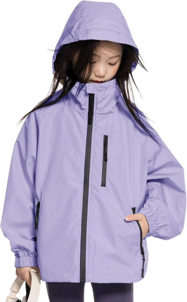 Girls Rain Jacket Lightweight Waterproof Hooded Kids Raincoat