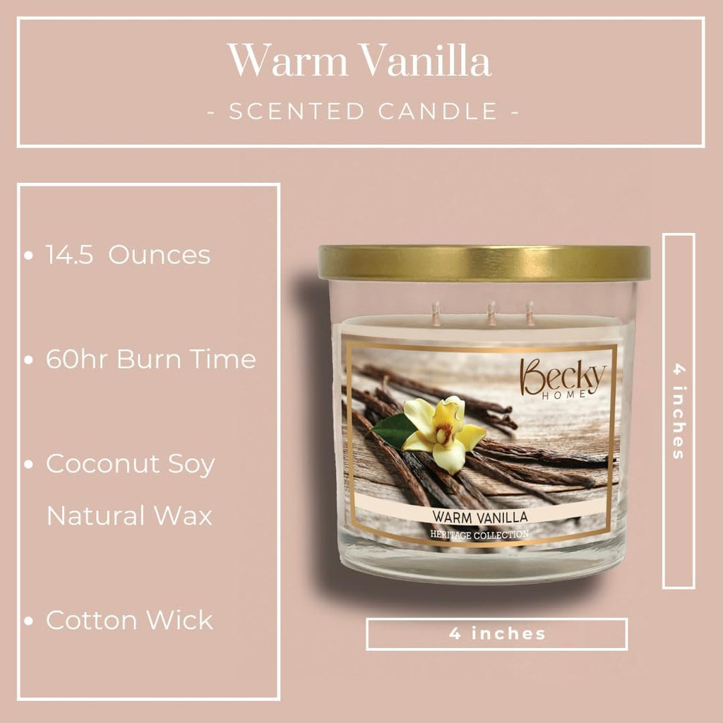 14.5oz Warm Vanilla Candle, 3 Wick Scented Candle