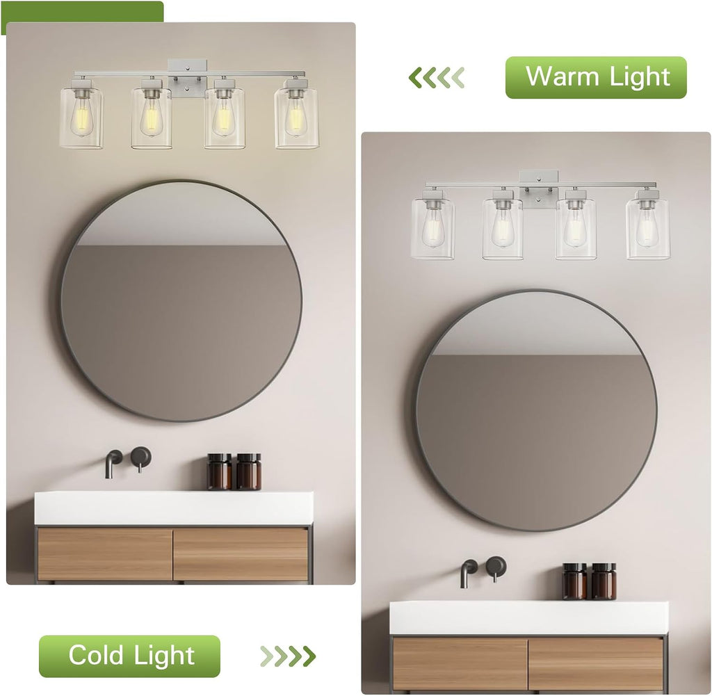 4 Light Bathroom Vanity Light - Brush Nickel Matte Vanity Lights Square Design & UL Certification & Square 26" Silver
