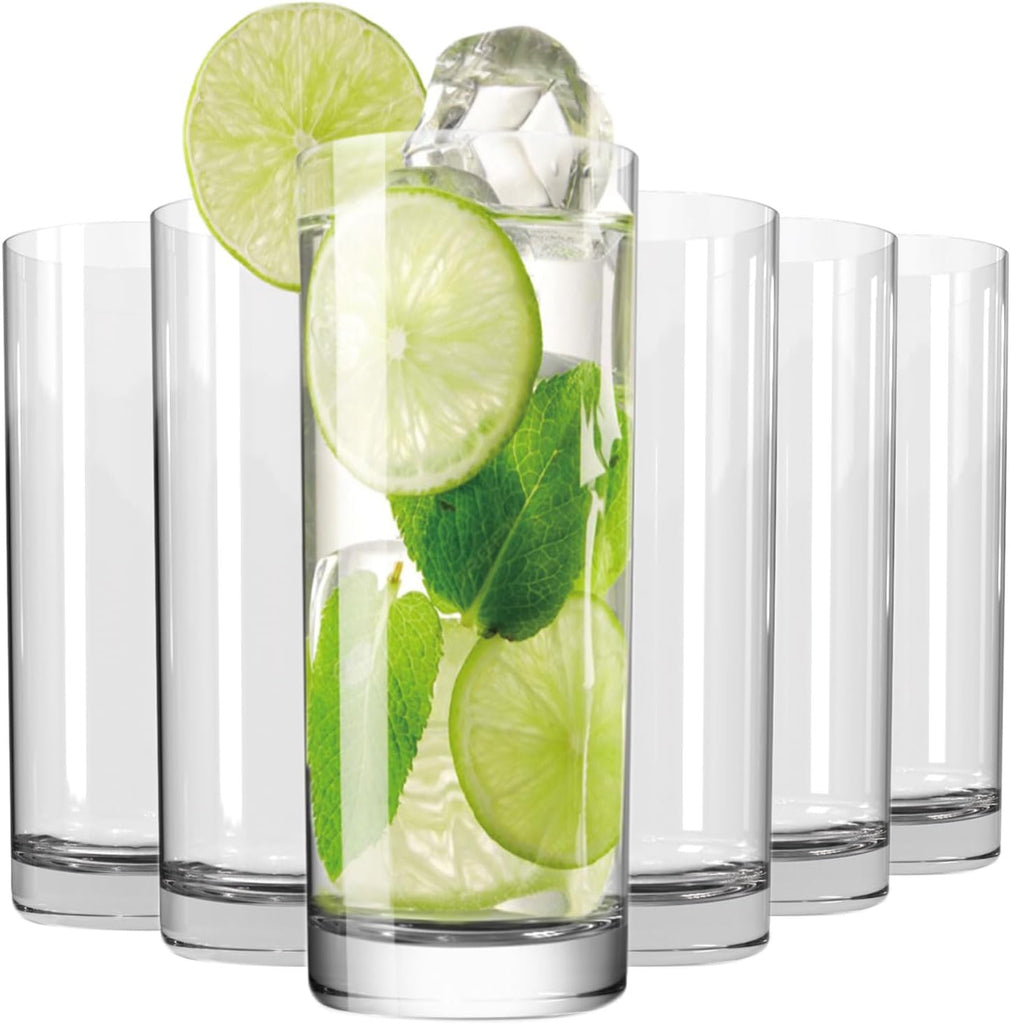Drinking Glasses Set of 6, 16oz Crystal Highball Glasses, Clear Tall Glass Cups,Water Glass ,Tom