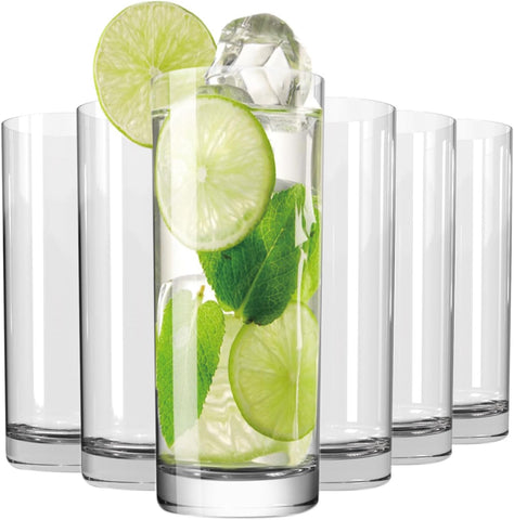 Drinking Glasses Set of 6, 16oz Crystal Highball Glasses, Clear Tall Glass Cups,Water Glass ,Tom