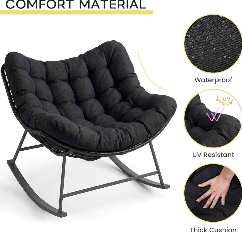 Oversized Outdoor Papasan Rocking Chair Set of 2, Black