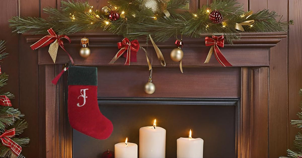 Red and Green Velvet Rhinestone Monogram Christmas Stocking - J