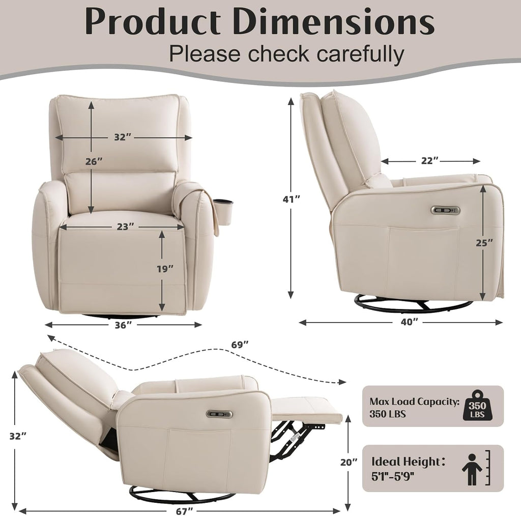 Power Recliner Gliders, Electric Swivel Rocker Recliner Chair, Comfy Upholstered Living Room Reclining Rocking