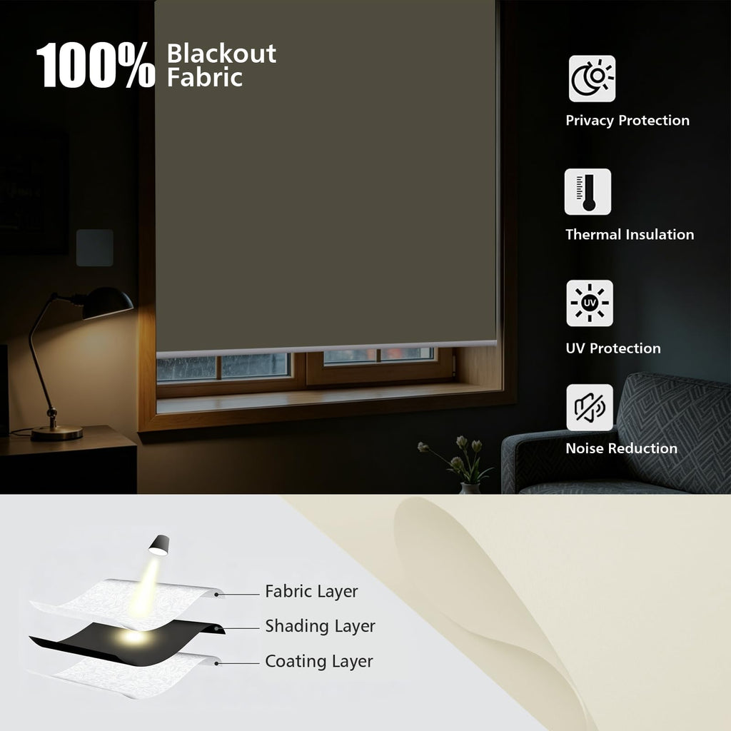 Motorized Blackout Window Shades, Remote Control Wireless and Rechargeable Window Blinds, Easy to Install Room