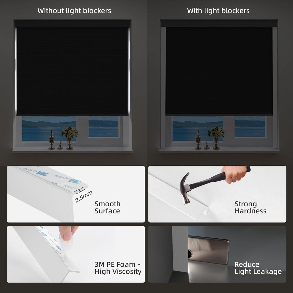 Motorized Smart Roller Shades with Remote, Full Blackout Black