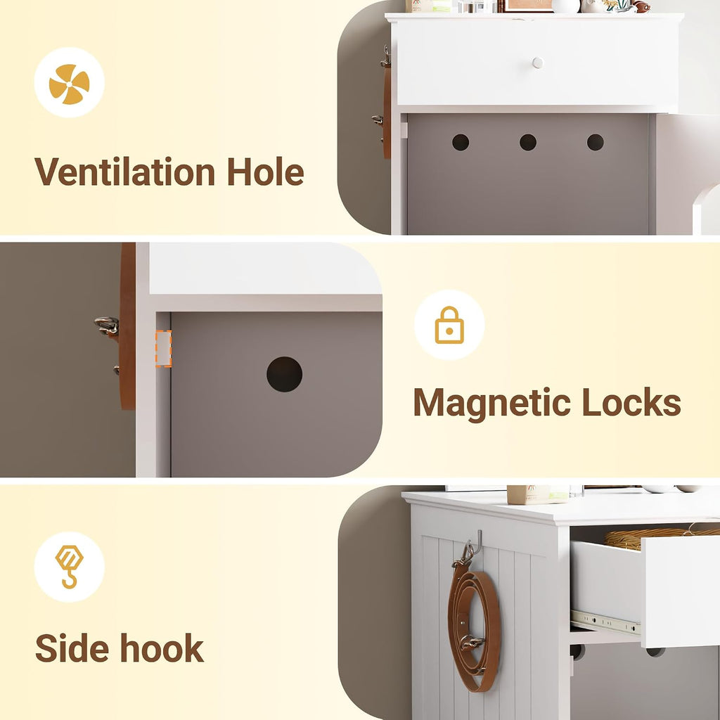 Litter Box Enclosure, Hidden Cat Litter Box Cabinet with Drawer, Wooden Pet Crate, Litter Box Furniture as Cat House