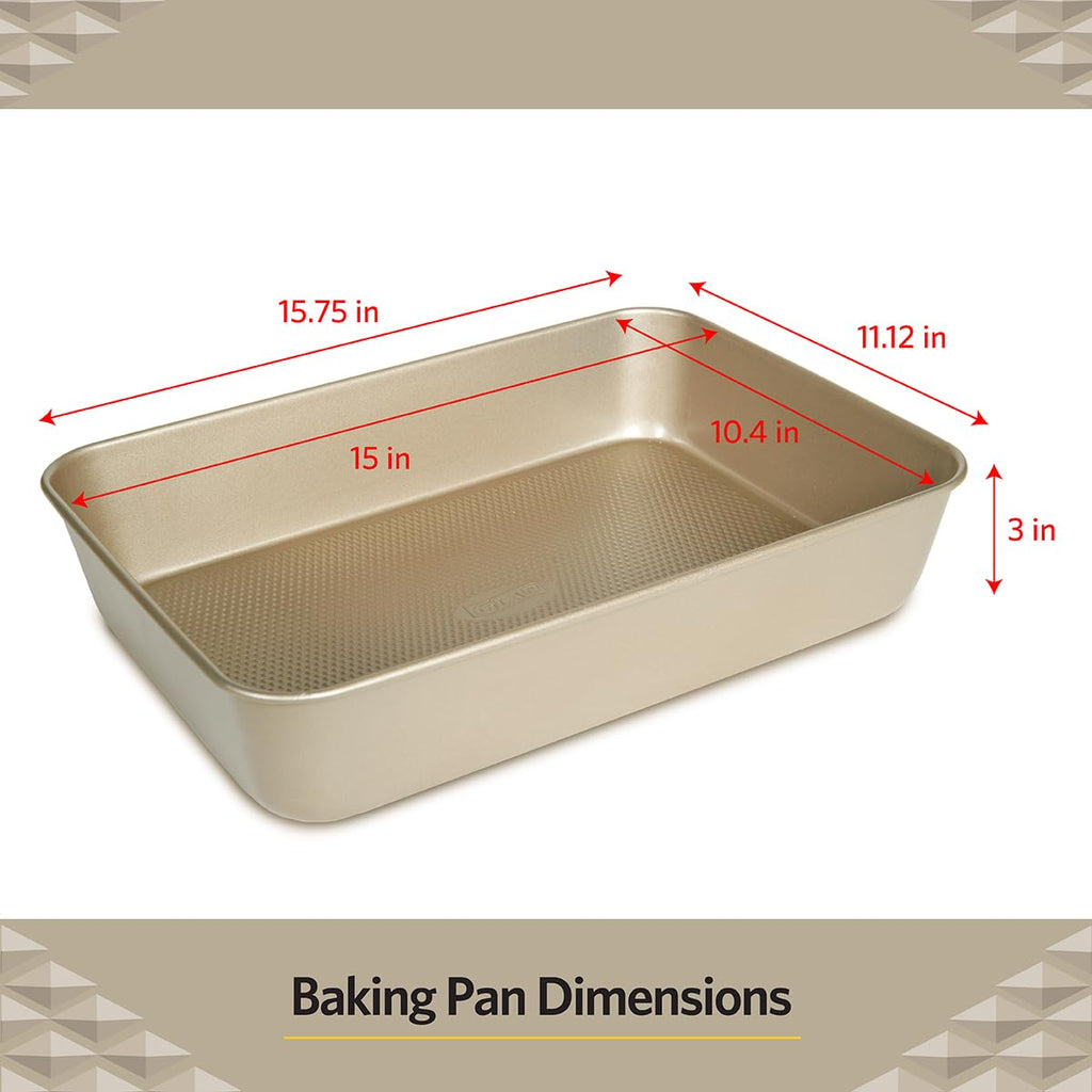 Baking Pan Nonstick - Oblong Metal Dish for Cake and Lasagna - Heavy Duty Carbon Steel Bakeware, Large
