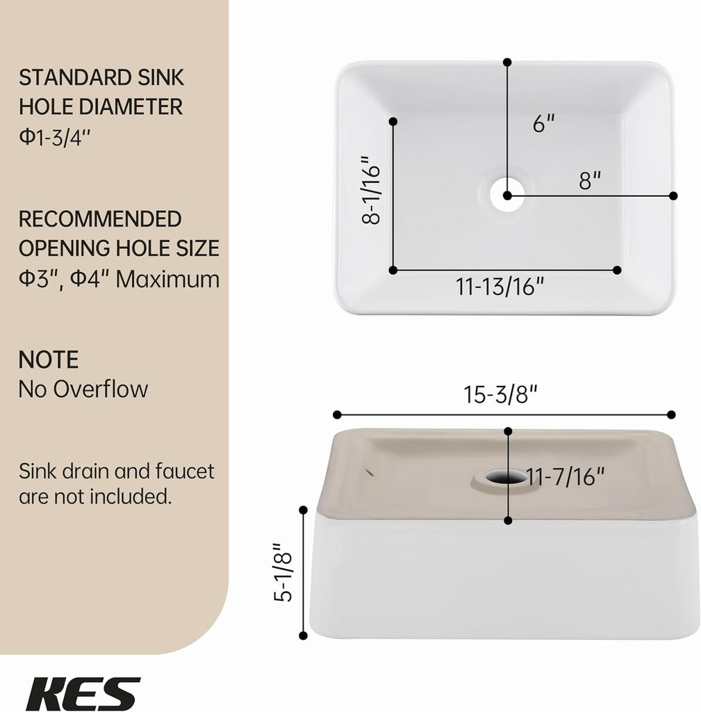 Bathroom Vessel Sink, Rectangular 16"X12" White Vessel Sink for Bathroom Countertop, Bathroom Sink Above Counter, Rectangle Porcelain Ceramic Small Vanity Sink A131-B08CTFYC2R