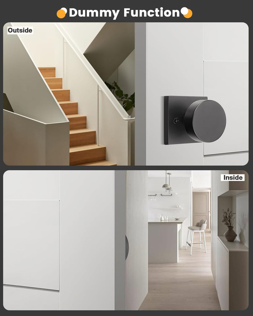 Matte Black Dummy Door Knob No-Function, Single-Side Black Door Knob, Closet Door Knob Pull/Handle Function for
