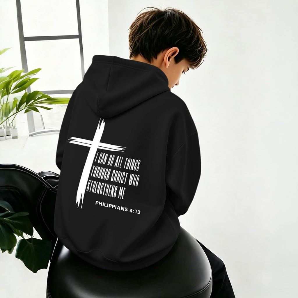Christian Graphic Hoodies For Boys Cross Sweatshirt Jesus Hoodie Kids Verse Bible Faith Religious God Cotton Pullover