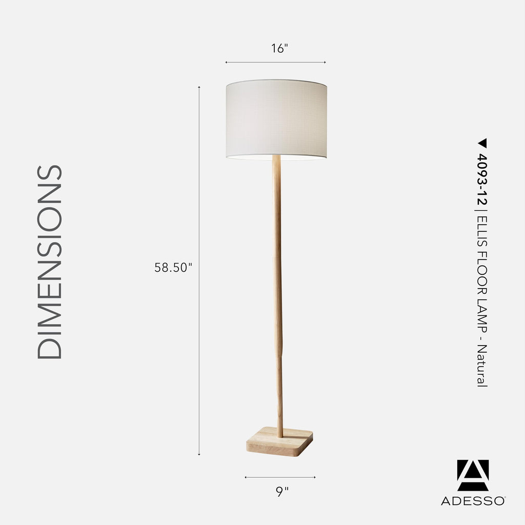Floor Lamp, Natural Rubberwood & White Linen, 3-Way, 58.5"